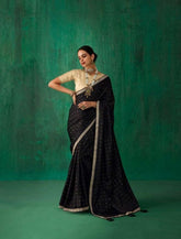 Black Satin Jacquard Saree with Embroidered Blouse