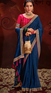 BLUE COLOUR HEAVY VICHITRA BLOOMING WITH SWAROVSKI WORK &SEQUENCE UNIQUE BORDER