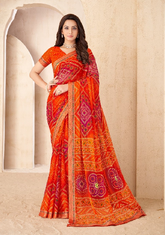 Orange Traditional Bandhani Silk Saree with Woven Motifs | Premium Indian Ethnic Wear