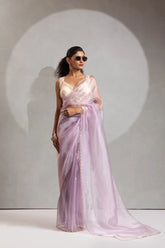 India Silk Elegant Lavender Chiffon Saree with Silver and Gold Embellishments