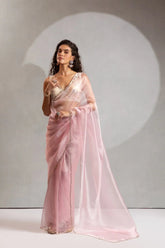 India Silk Elegant Pink Chiffon Saree with Silver and Gold Embellishments