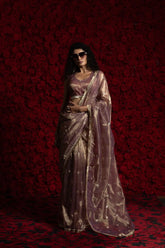 India Silk Luxury Light Mauve Silk Saree with Gold Embellishments