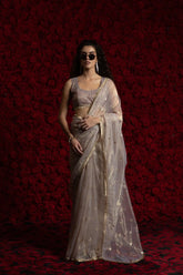 India Silk Luxury Off-White Silk Saree with Gold Embellishments