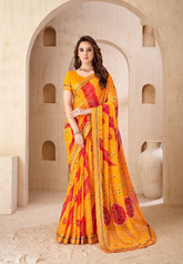 Yellow Traditional Bandhani Silk Saree with Woven Motifs | Premium Indian Ethnic Wear
