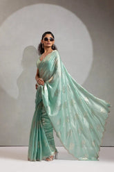 India Silk Mint Green Designer Fendy Silk Saree with Zari Buta Work
