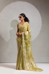 India Silk Lime Green Designer Fendy Satin Saree with Zari Buta Work