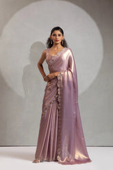 India Silk Luxury Rose Gold Silk Saree with Gold Embellishments