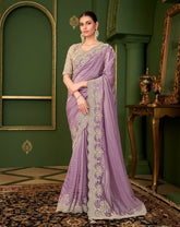 Lavender Embroidered Saree for Women | Party Wear Saree UK