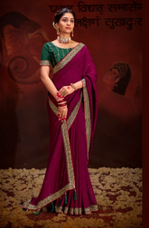 WINE COLOUR HEAVY VICHITRA BLOOMING WITH SWAROVSKI WORK &SEQUENCE UNIQUE BORDER (Copy)