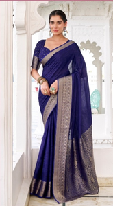 Royal Blue Luxury Silk Blend Sarees with Woven Border | Elegant Indian Sarees UK