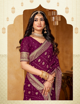 Royal Plum Zari Weaving Banarasi Silk Saree In Wine| Indian Wedding & Party Wear
