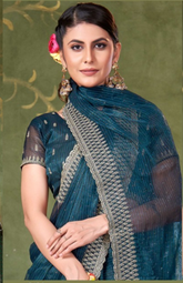 Elegant Teal Blue Designer Chiffon Saree with Embroidered Border | Party & Wedding Wear
