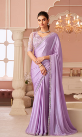 Lavender Pastel Embroidered Saree for Weddings & Parties | UK