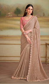 Beige Luxury Embroidered Party Wear Saree with Designer Blouse for Special Occasions