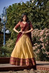 Cream Kanchipuram Lehenga Choli with Traditional Embroidery