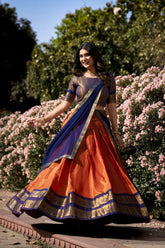 Orange Kanchipuram Lehenga Choli with Traditional Embroidery