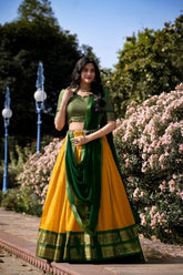 Mustard Yellow Kanchipuram Lehenga Choli with Traditional Embroidery
