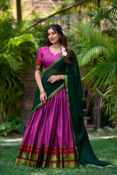 Magenta Cotton Half Saree Lehenga with Zari Embroidery