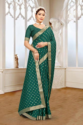 Bottle Green Vichitra Silk Foil Print Saree