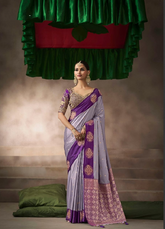 Lavender Embroidered Silk Designer Saree | Luxury Wedding Saree UK
