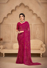 India Silk Red Chiffon Sarees Designed To Provide A Soft Flowing Silhouette That Enhances Your Natural Grace
