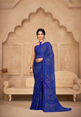India Silk Blue Chiffon Sarees Designed To Provide A Soft Flowing Silhouette That Enhances Your Natural Grace