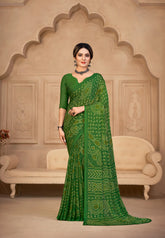 India Silk Green Chiffon Sarees Designed To Provide A Soft Flowing Silhouette That Enhances Your Natural Grace