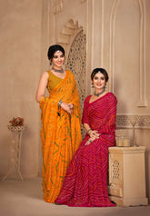India Silk Pink Chiffon Sarees Designed To Provide A Soft Flowing Silhouette That Enhances Your Natural Grace