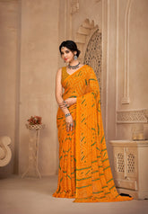 India Silk Yellow Chiffon Sarees Designed To Provide A Soft Flowing Silhouette That Enhances Your Natural Grace