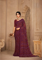 India Silk Purple Chiffon Sarees Designed To Provide A Soft Flowing Silhouette That Enhances Your Natural Grace