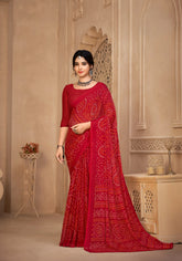 India Silk Red Chiffon Sarees Designed To Provide A Soft Flowing Silhouette That Enhances Your Natural Grace