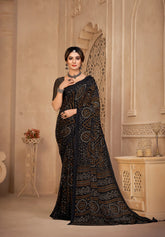 India Silk Black Chiffon Sarees Designed To Provide A Soft Flowing Silhouette That Enhances Your Natural Grace