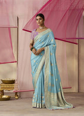 Sky Blue Woven Dola Silk Festive Saree