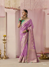 Onion Pink Woven Dola Silk Festive Saree