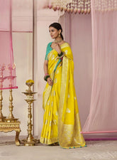 Sunflower Yellow Woven Dola Silk Festive Saree