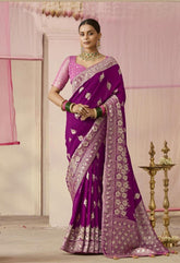 Magenta Woven Dola Silk Festive Saree