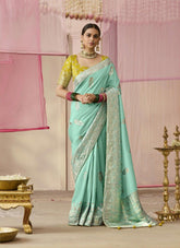 Ice Mint Woven Dola Silk Festive Saree