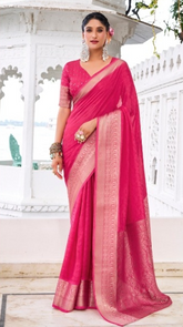 Pink Luxury Silk Blend Sarees with Woven Border | Elegant Indian Sarees UK