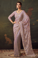 Lavender Luxury Embroidered Saree | Designer Indian Wedding Saree UK