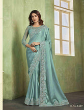 Premium Designer silk embroidered Saree In Sky Blue Color - INDIASILK