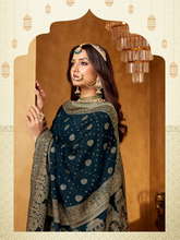 Royal Plum Zari Weaving Banarasi Silk Saree In Teal Blue| Indian Wedding & Party Wear