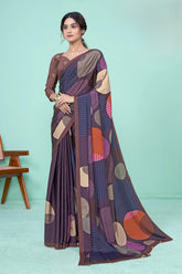 Purple Digital Print Crepe Saree