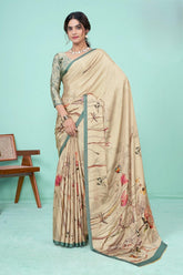 Beige Digital Print Crepe Saree