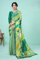 Matcha Green Digital Print Crepe Saree