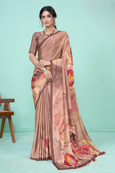 Cappuccino Color Digital Print Crepe Saree