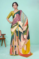 Multi Color Digital Print Crepe Saree