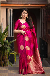 India Silk Pink Sarees Made From Soft Lichi Silk Cloth Combine Traditional Beauty With Exceptional Comfort