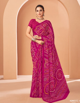 PINK Bandhani Print Saree with Blouse Piece – Traditional Ethnic Wear for Women