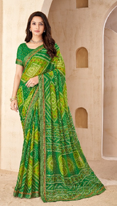 Green Traditional Bandhani Silk Saree with Woven Motifs | Premium Indian Ethnic Wear