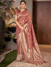 Banarasi Silk Saree – Rose Pink Wedding Wear Zari
